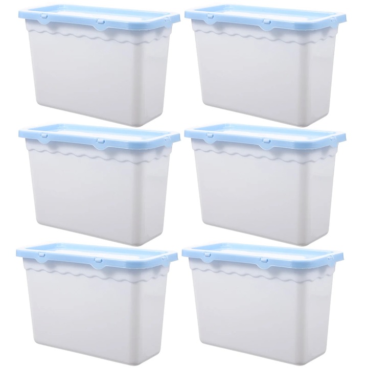 Set 6 cutii de depozitare pentru detergent YANYXR BCS2922029, plastic, capac etans, alb cu capac bleu, 18 x 12 x 9.4 cm