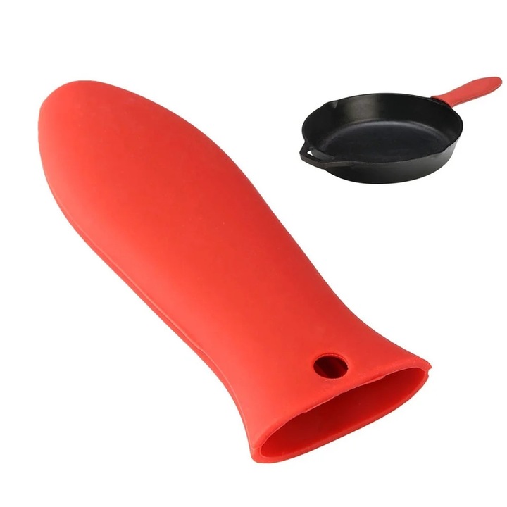 YANYXR BCS2917575 serpenyőnyél védő, hőálló szilikon 230°C-ig, rugalmas, kompatibilis a hagyományos Lodge nyelekkel, piros, 14.3 x 5 cm