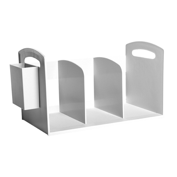 Suport carti YANYXR plastic alb 34x20x18.7cm cu manere si compartimente