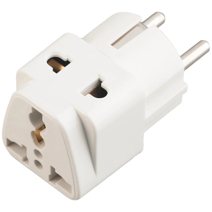 YANYXR utazó hálózati adapter, fehér, 6.5x3.5x3.5cm, 10-16A, 250V, két európai kerek csatlakozóval
