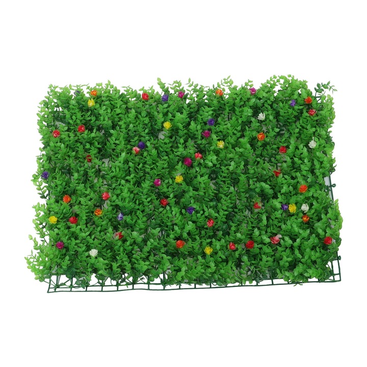 Covor iarba artificiala YANYXR cu flori, verde, 60x40x5cm