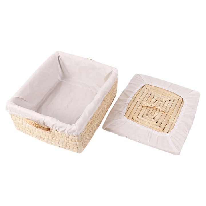 Cos depozitare YANYXR din paie bej 30x25x14cm cu capac si captuseala