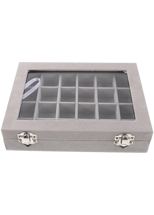 YANYXR ékszerdoboz 24 rekeszes szürke 20x15x4.5cm átlátszó fedéllel