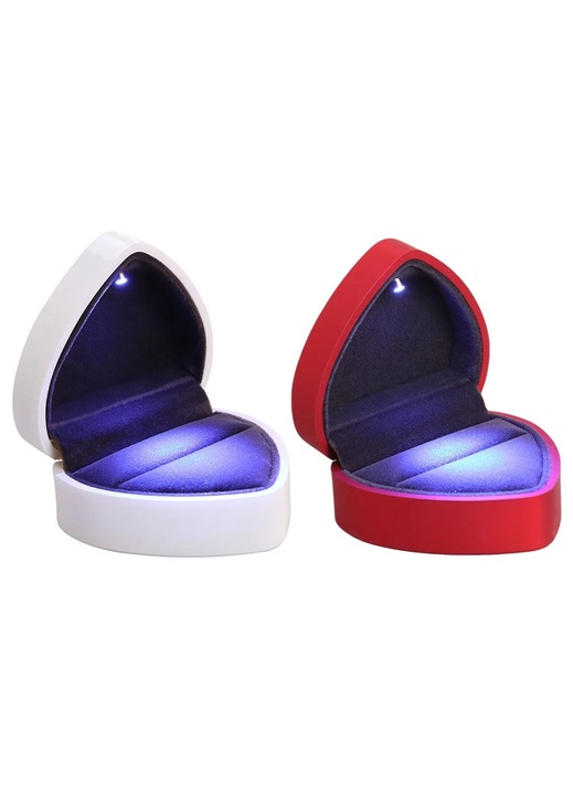 YANYXR LED ékszerdoboz szív alakú, piros-fehér, 7.1x6.5x4.3cm, 2 darabos szett
