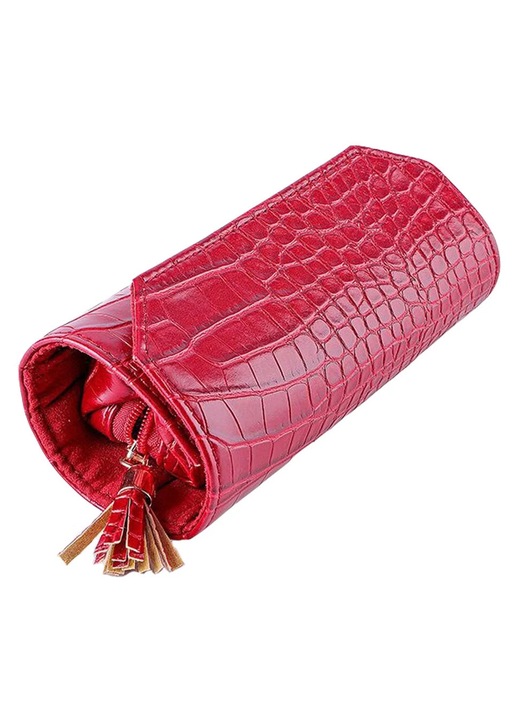 YANYXR ékszertartó táska piros 14.5x6.5x5.5cm bőr textil fém