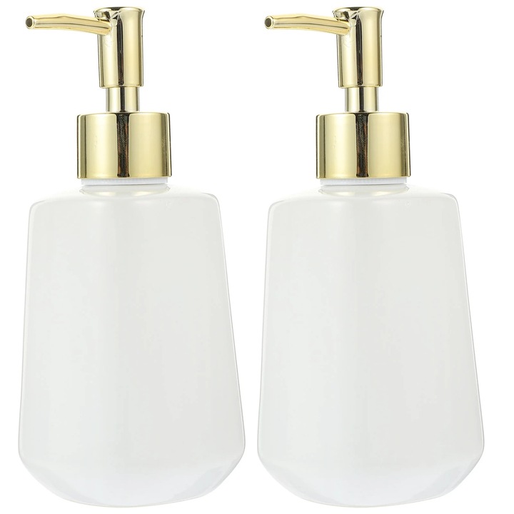 YANYXR kerámia szappanadagoló szett, 2 db, 300ml, fehér-arany, 17x7.5x7.5cm