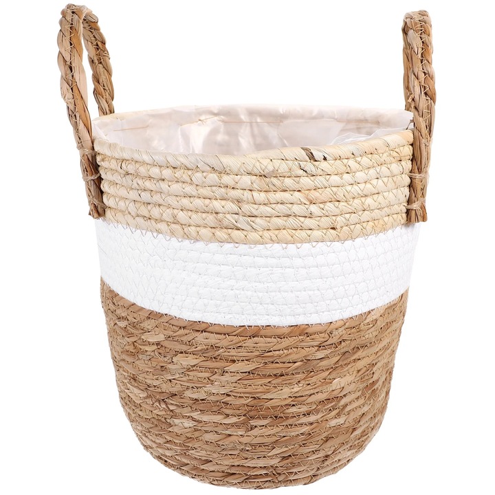 Декоративна кошница YANYXR от трева и пластмаса, 25.5x25.5x31см, кафява
