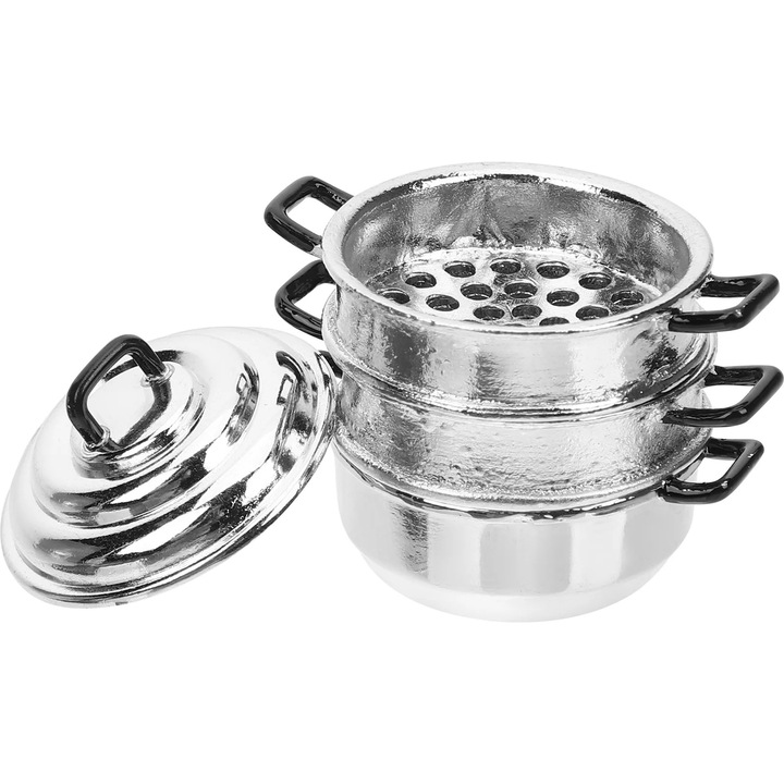 Set jucarie oala aburitoare mini YANYXR argintiu 4.5x4x4cm