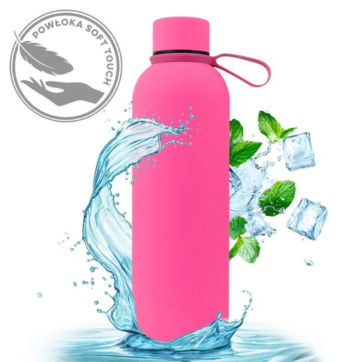 Termos din inox, 500 ml, pereti dubli cu izolatie vacuum, inchidere etansa, finisaj Soft Touch, otel inoxidabil, roz