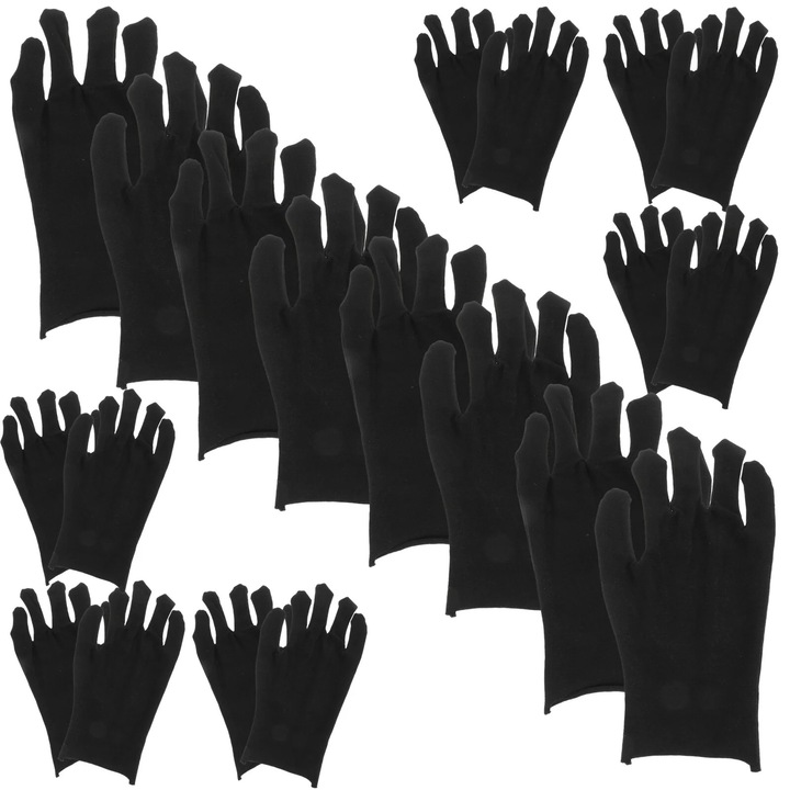 Manusi de protectie YANYXR, bumbac, negre, set 12 perechi, marimi L si M, 21x11x0.2cm si 19x10x0.2cm