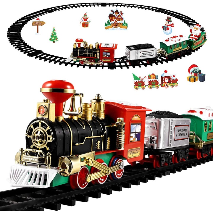Set tren electric Craciun YANYXR cu sunet si lumina multicolor 30x15x10cm