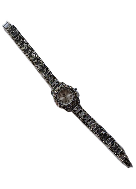 Ceas din argint 925 TSR cu pietre de marcasite model 0626MYSS lungime bratara 18, 5 cm