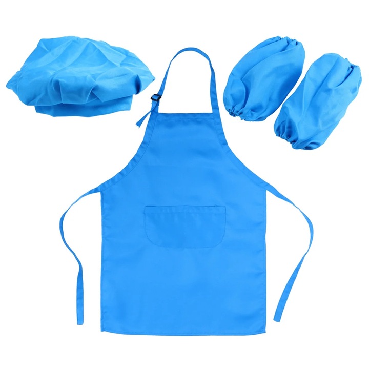 Set bucatar copii YANYXR, sort, sapca, maneci, albastru cer, 60x45cm