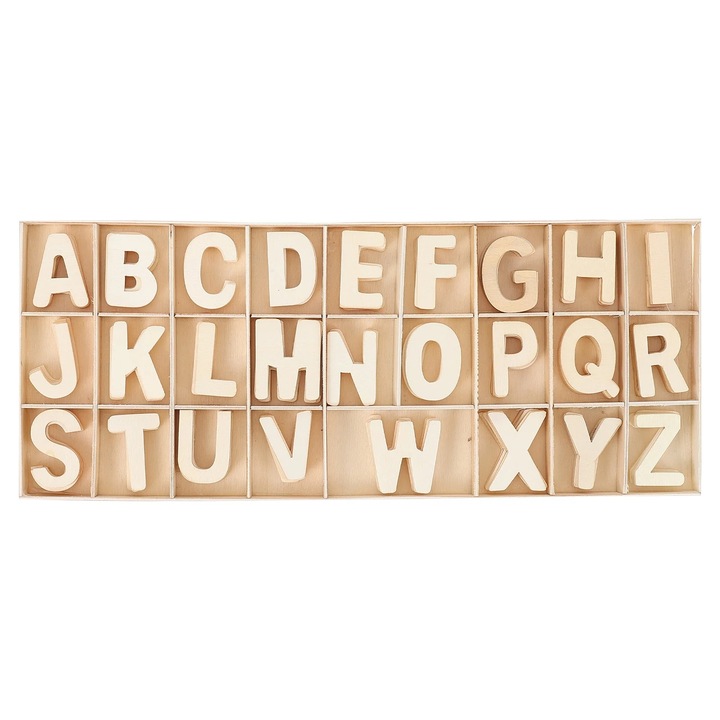Jucarie educativa litere, YANYXR, lemn, 28.2x11.2x1.2cm, alb