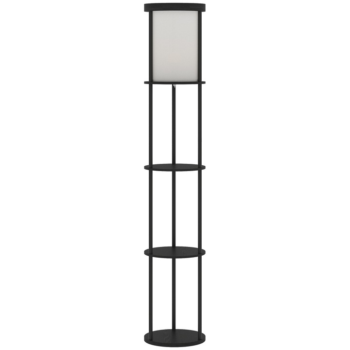 Lampa de Podea LED cu Rafturi Rotunde, HOMCOM, MDF, Metal, 29 x 29 x 158 cm, Negru