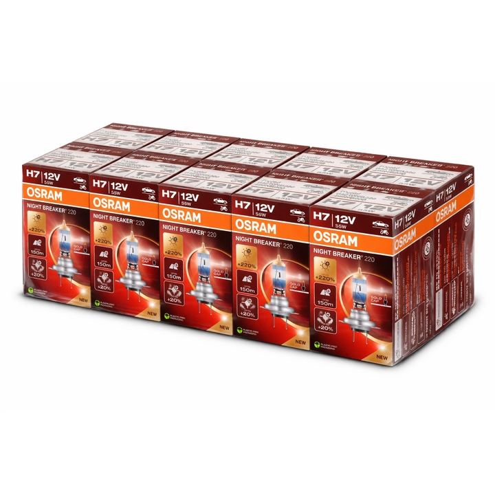 Кутия 10 бр. Халогенни крушки H7 12V 55W Osram Night Breaker 220%