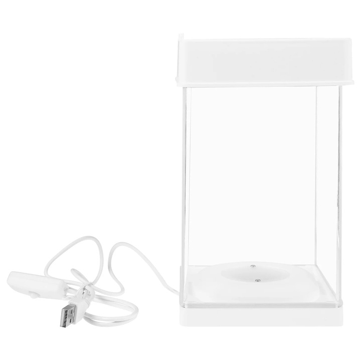 Acvariu mic transparent YANYXR cu lumina plastic 19x10.5x10.5cm alb USB