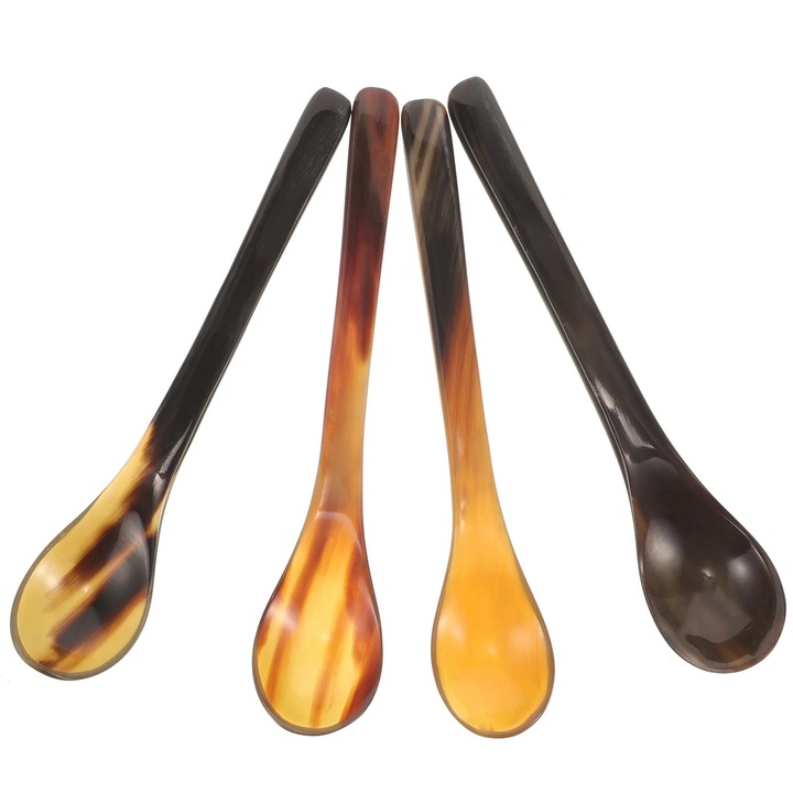 Set 4 linguri din corn de bivol, lungi, naturale, 18x3.5x1.5cm