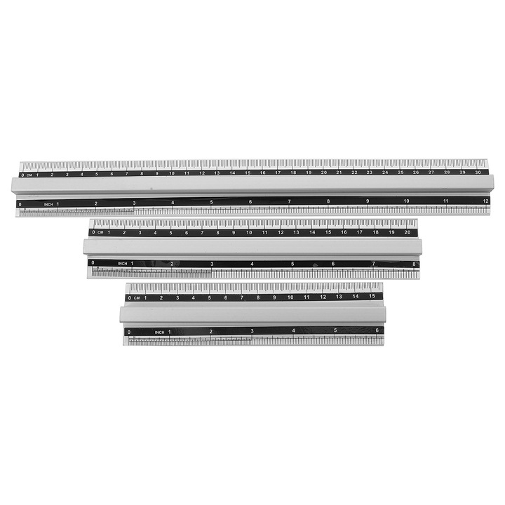 Set 3 rigle aluminiu YANYXR argintiu 15x3.8x1.1cm 20x3.8x1.1cm 30x3.8x1.1cm