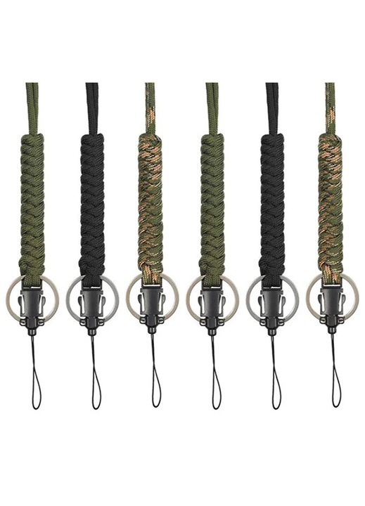 YANYXR 6 db paracord kulcstartó szett, állítható, fekete zöld terepmintás, 40x2.5x0.5cm