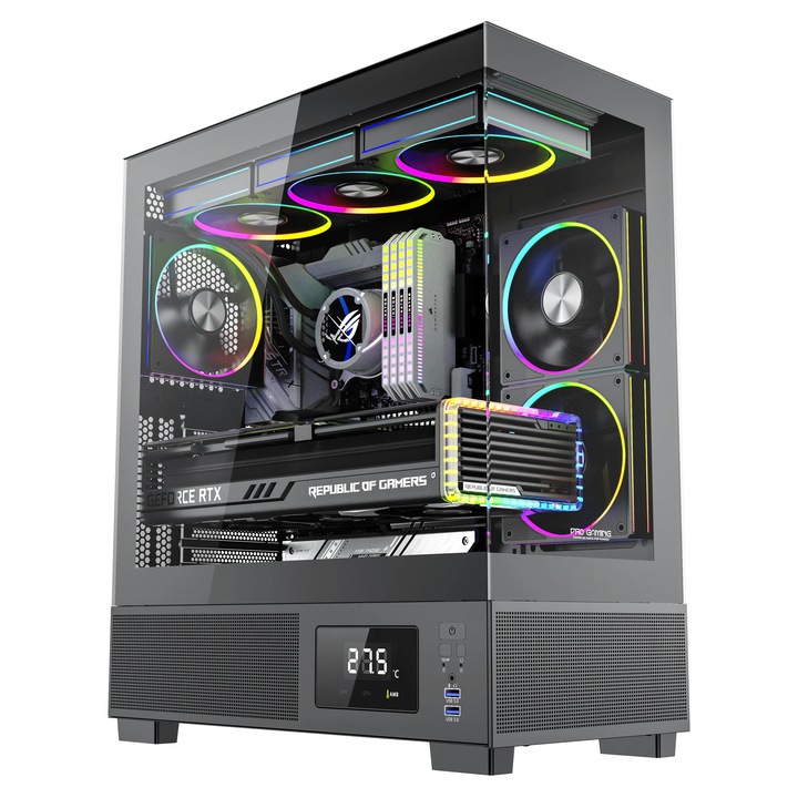 Настолен компютър за игри Kian Black AMD Ryzen 7 7800X3D до 5.2Ghz, 32GB RAM DDR5, 1TB SSD, RX 9060 XT 16GB GDDR7, Wi-Fi 6, Windows 11 Home