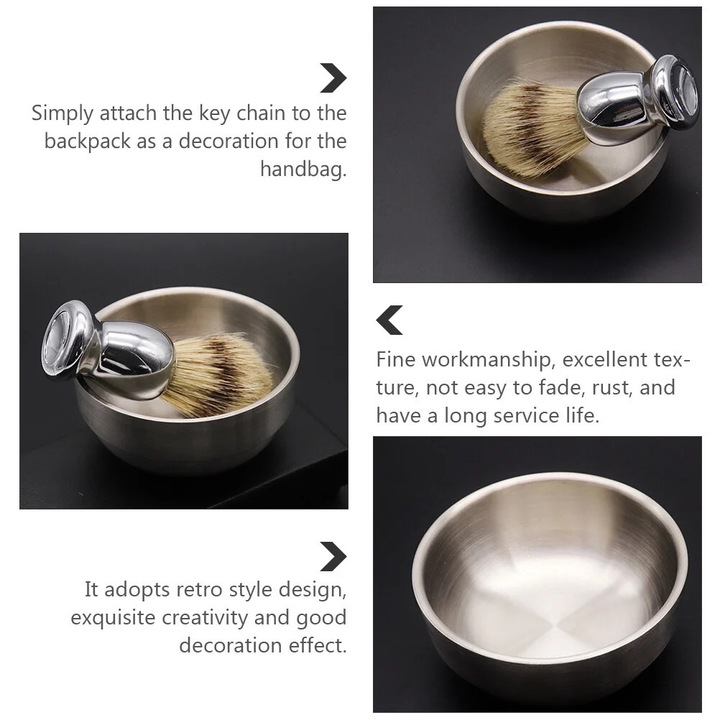 Set 2 accesorii barbierit YANYXR, perie si bol sapun, inox, argintiu, 10.5x5x5cm