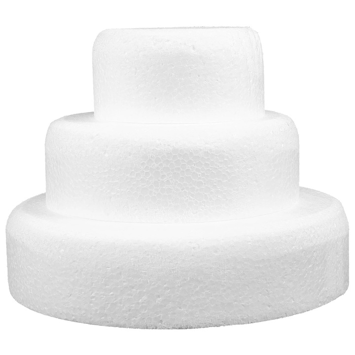 Set 3 modele tort rotund spuma alb 10x10x5cm 15x15x5cm 20x20x5cm