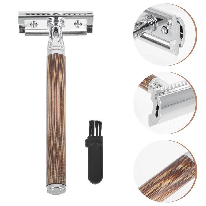 Aparat de ras manual YANYXR, dublu fata, bambus-aluminiu, 11.2x4.43x2.47cm