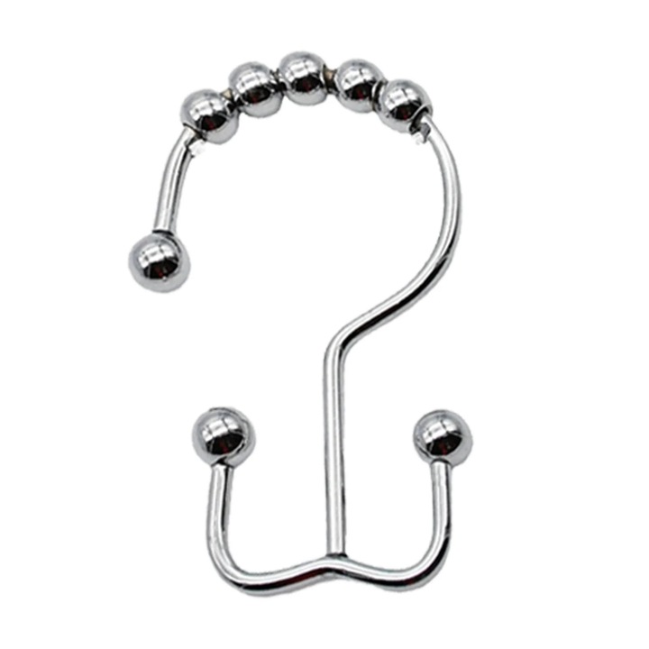 Carlig dublu pentru perdea de dus YANYXR, inox, silentios, 5 bile, 10x5cm