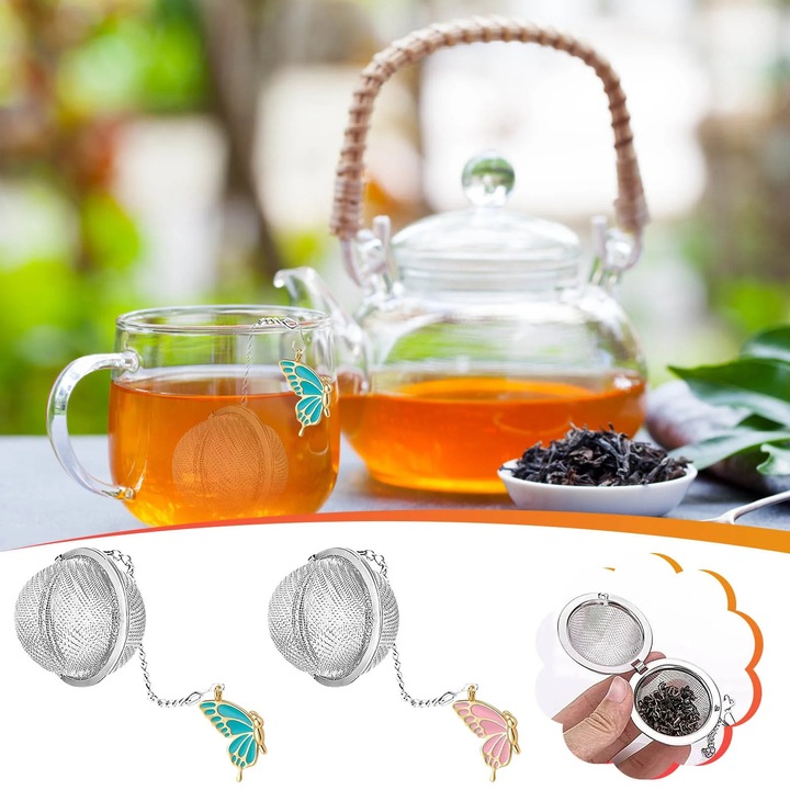 Set 2 infuzoare ceai YANYXR, otel inoxidabil, lant extensibil, roz si albastru, 6cm