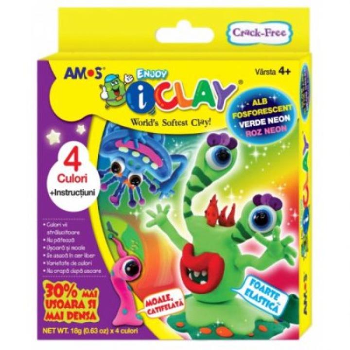 Set plastilina culori neon AMOS iClay 4 bucati/set