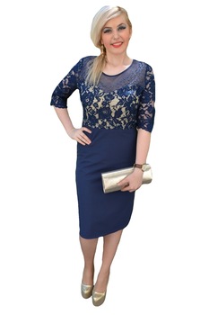 Rochie de ocazie cu maneca scurta,masura mare,D&J Exclusive, Bleumarin Rochie de ocazie cu maneca scurta,masura mare,D&J Exclusive, Bleumarin