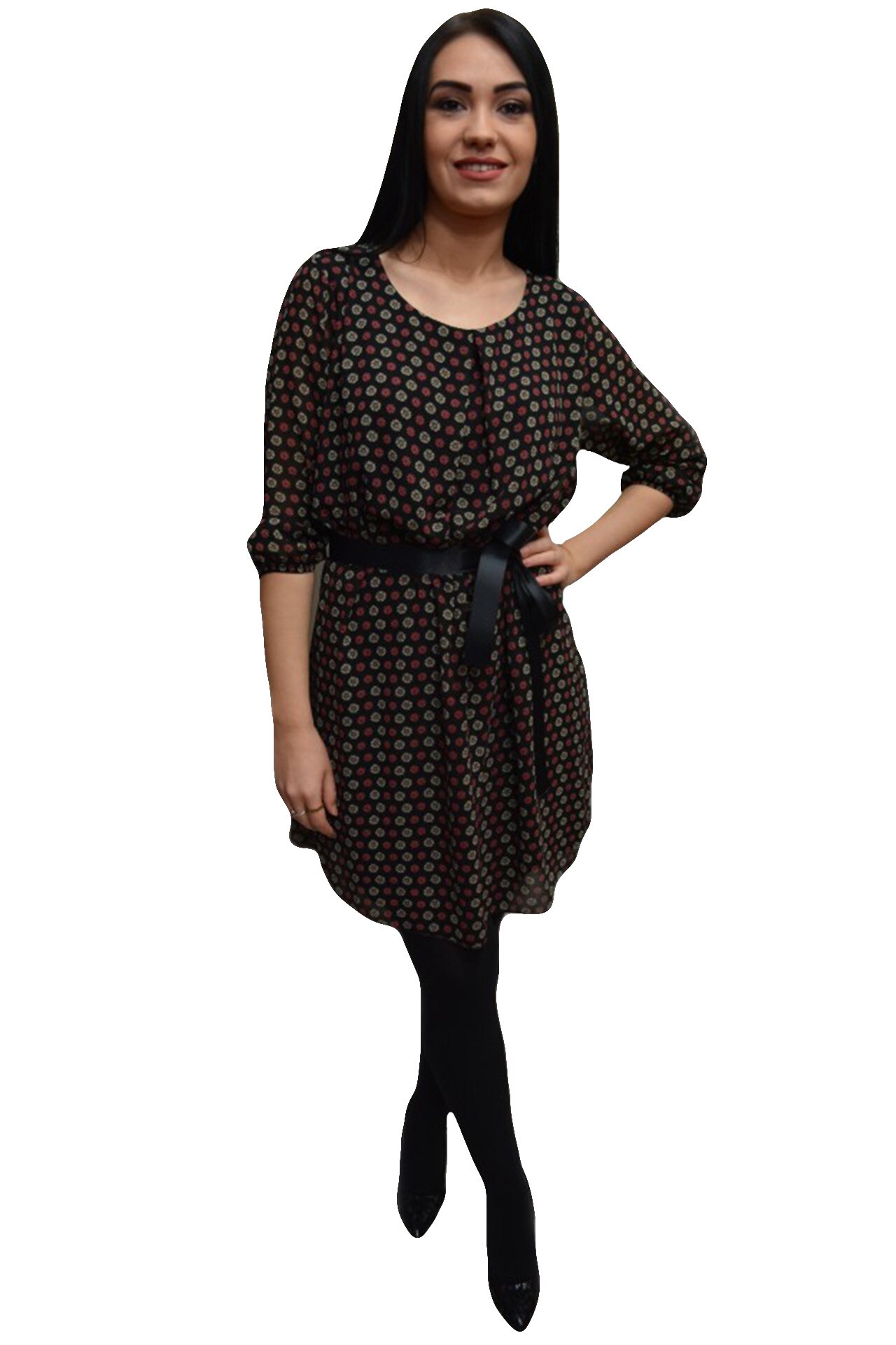 Rochie rafinata cu croi simplu, drept , D&J Exclusive, negru-rosu