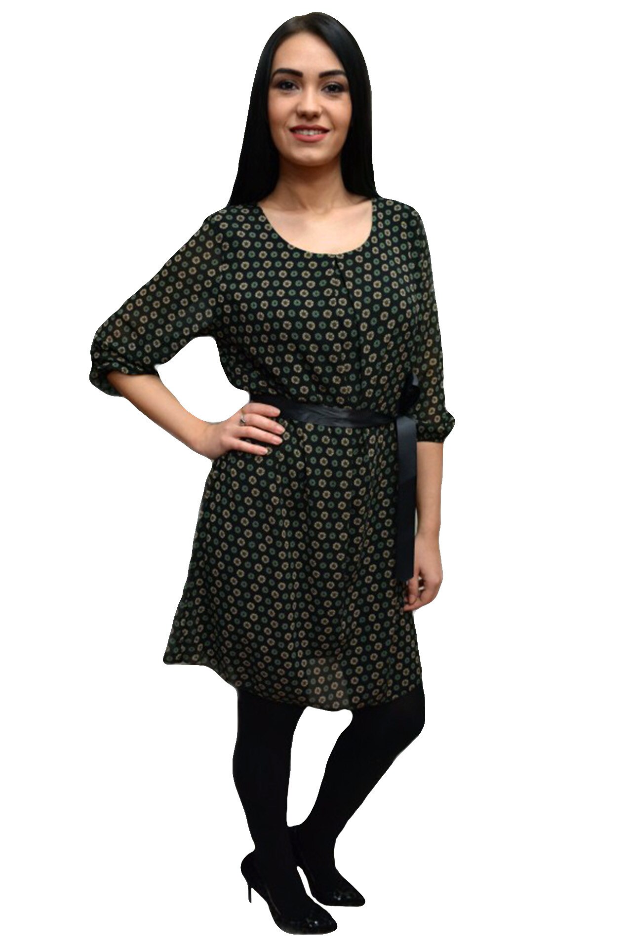 Rochie rafinata cu croi simplu, drept , D&J Exclusive, Negru-Verde
