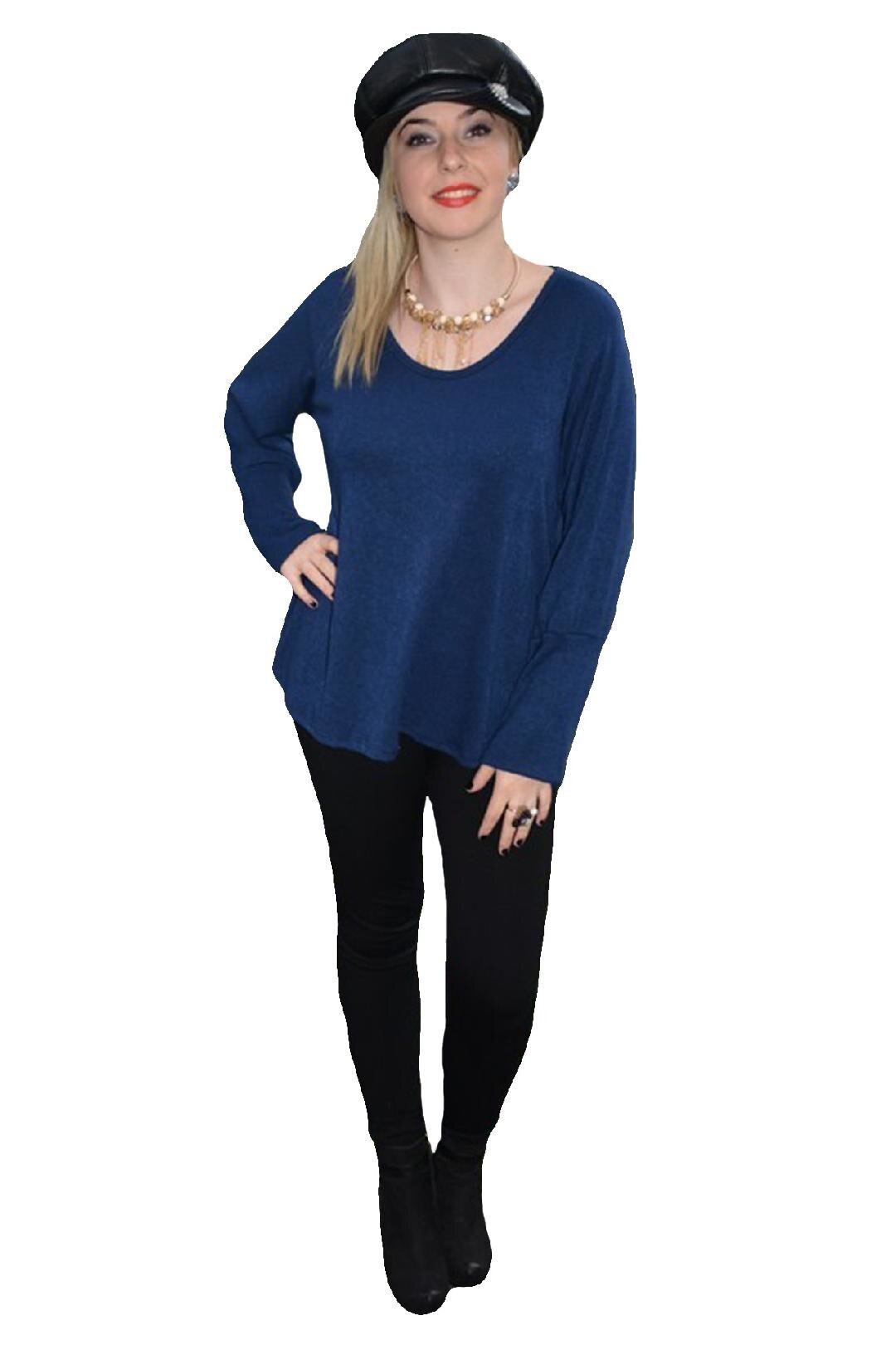 Bluza cu aspect tricotat si maneca lunga,masura mare,D&J Exclusive,, Albastru