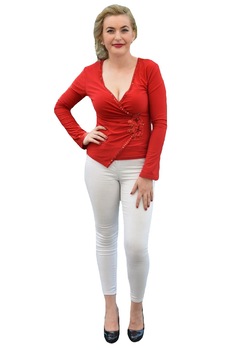 Bluza eleganta cu maneca lunga si decolteu,D&J Exclusive, Rosu Bluza eleganta cu maneca lunga si decolteu,D&J Exclusive, Rosu