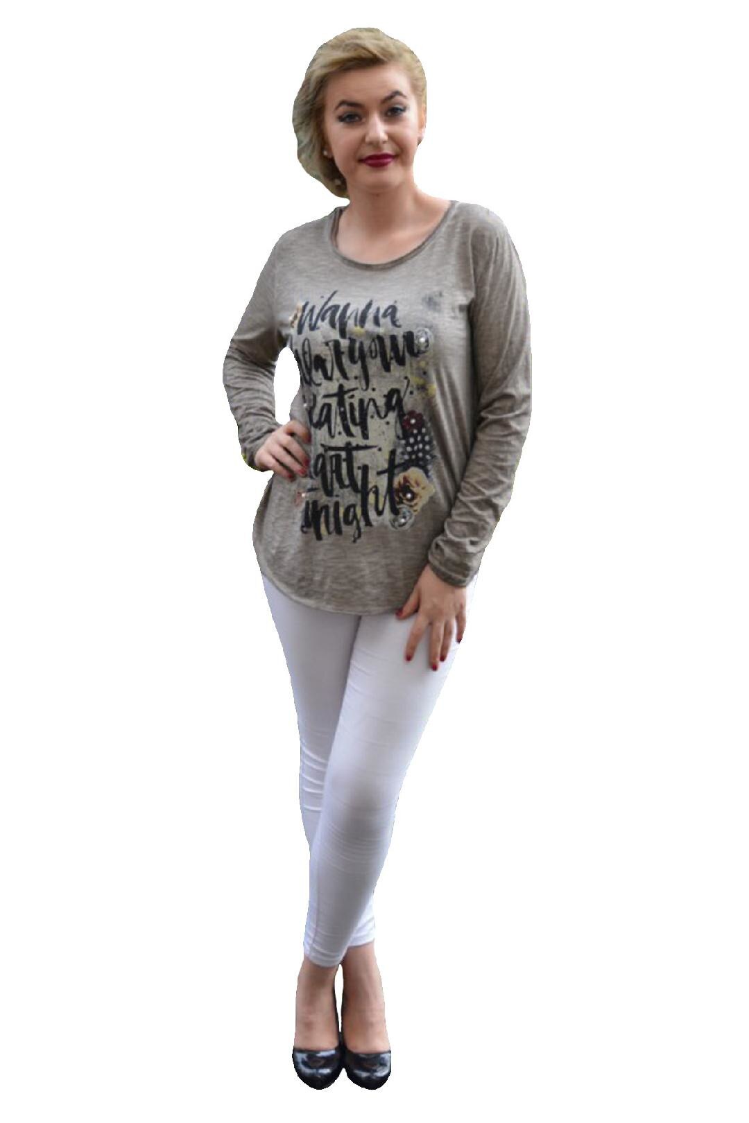 Bluza chic cu design grafic deosebit,D&J Exclusive, Bej