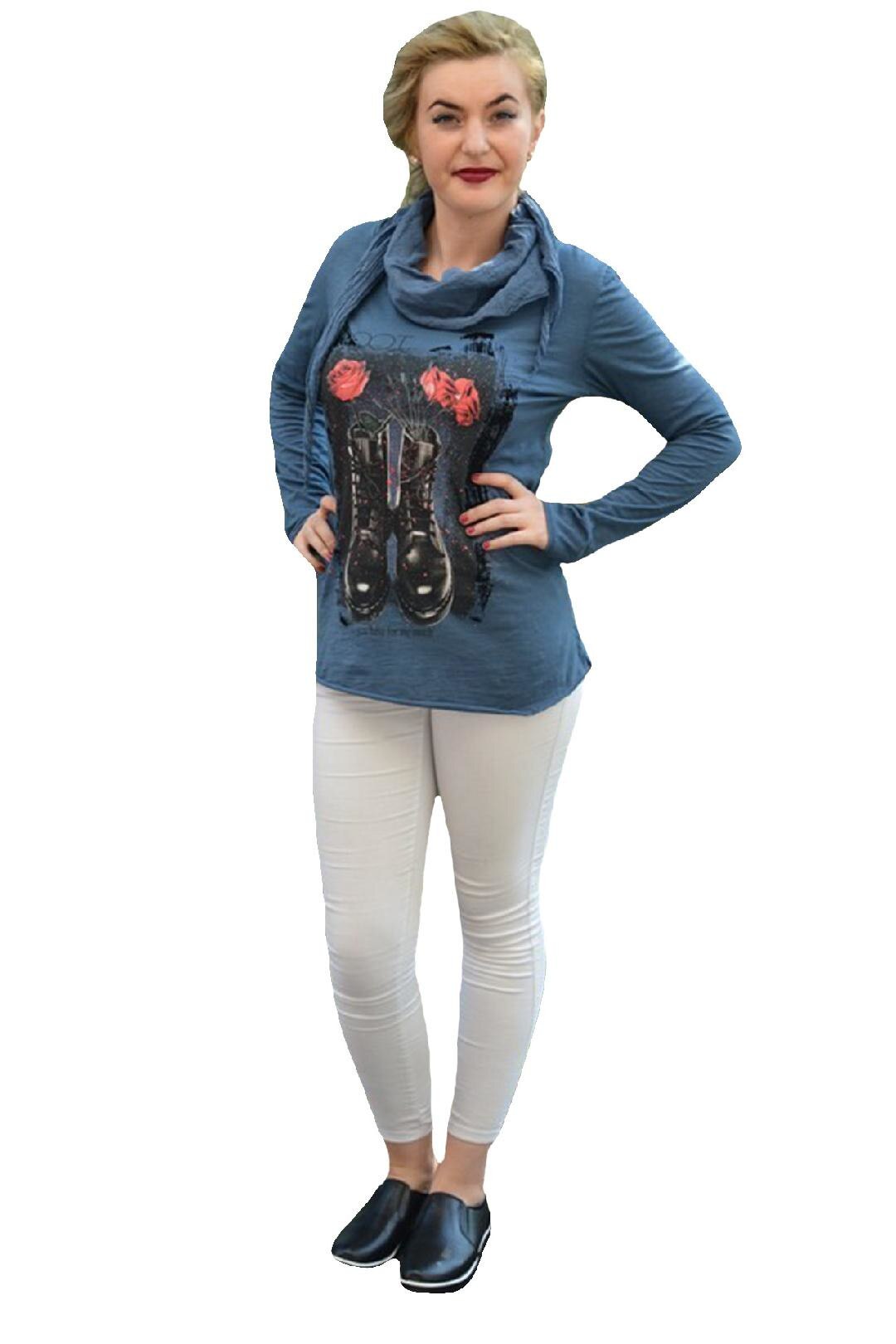 Bluza chic, din bumbac cu design modern,D&J Exclusive, Albastru marin