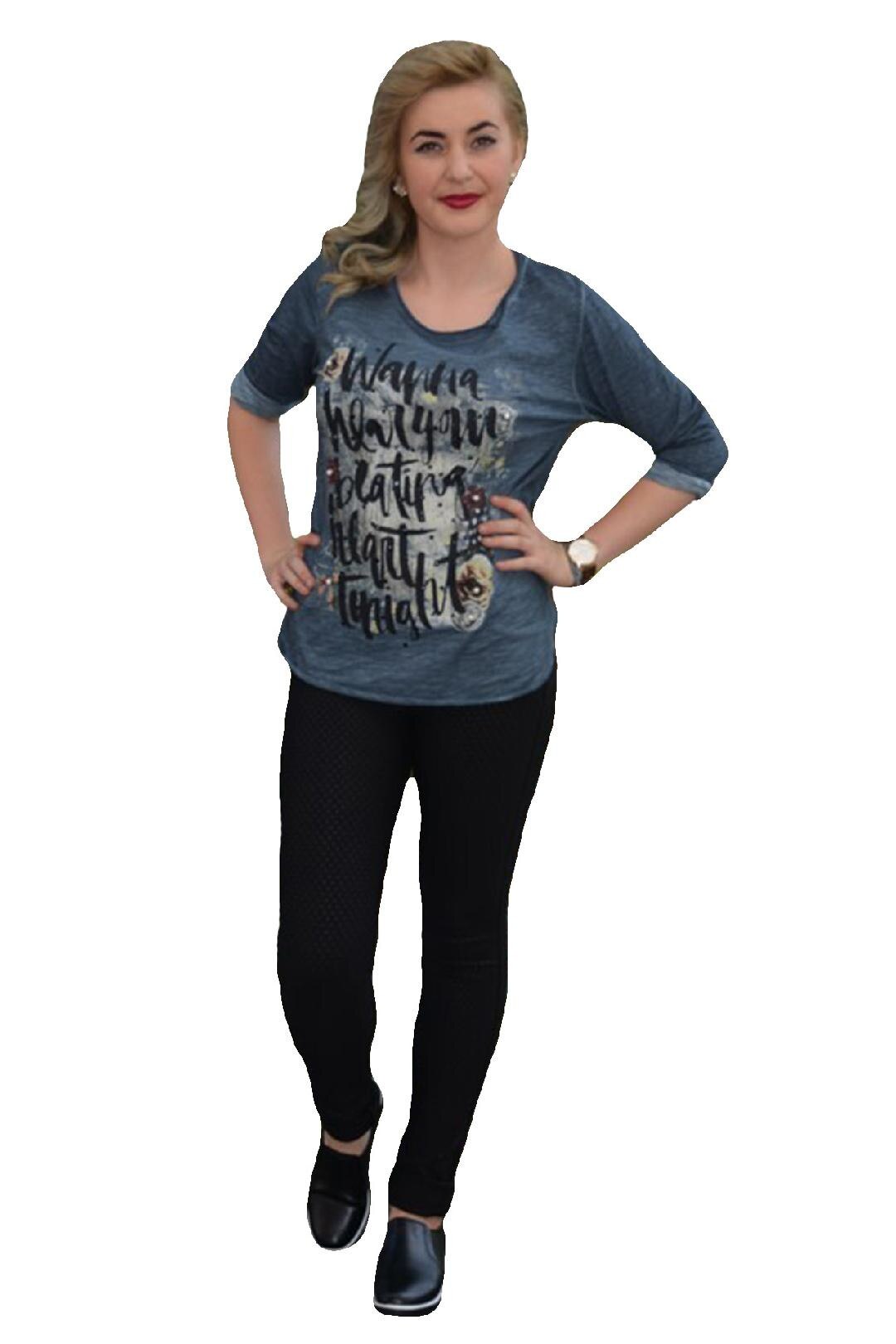 Bluza chic cu design grafic deosebit,D&J Exclusive, Albastru marin