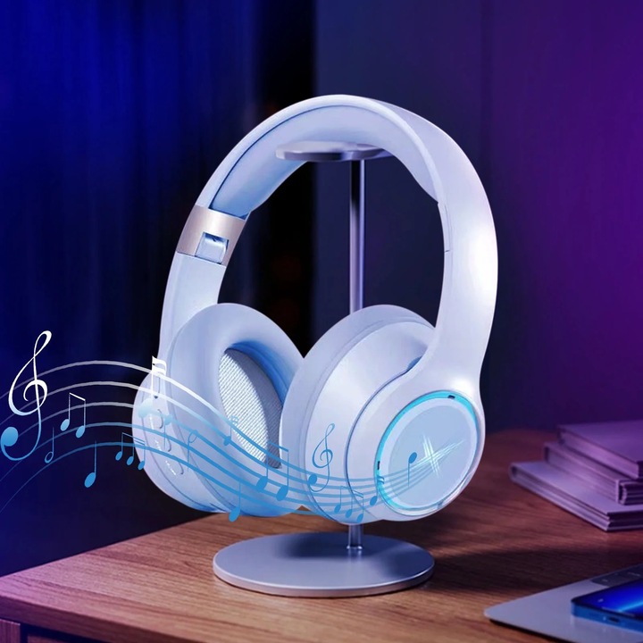 Casti wireless YANYXR Bluetooth 5.3, luminoase, confortabile, negru