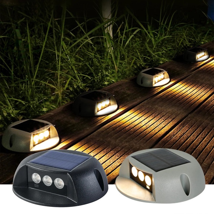 Комплект 4 соларни LED лампи YANYXR, осветление нагоре-надолу, IP65, сиви, 12x3.5см, топла светлина