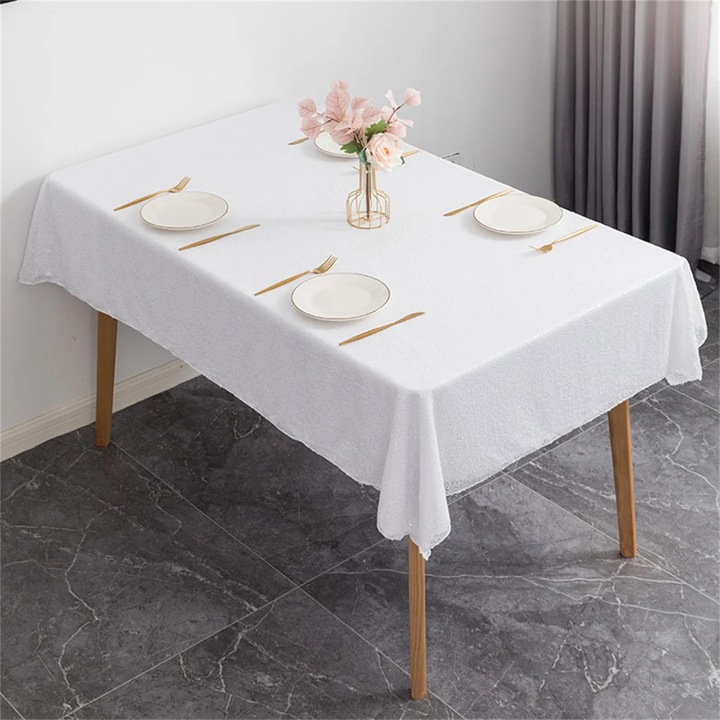 YANYXR pamut asztalterítő, ráncolt, ezüst, 120cm
