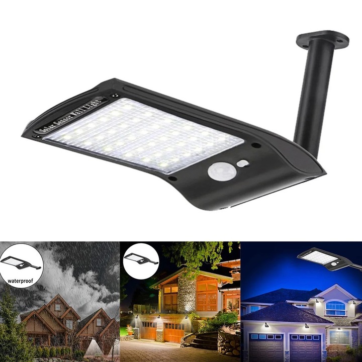 Стенна соларна лампа YANYXR 36 LED със сензор за движение, черна, 24x8см