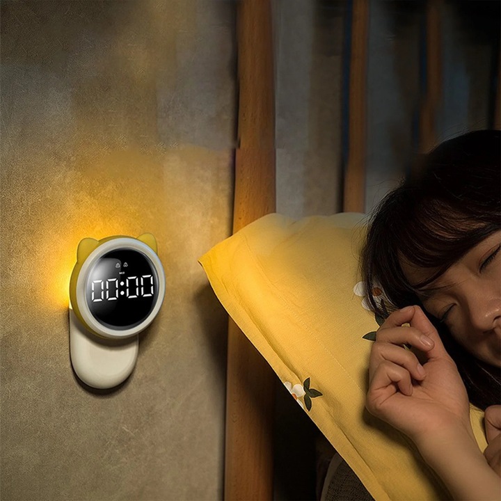 Ceas desteptator copii YANYXR senzor LED lumina calda alb 14.9x8.7x4.8cm
