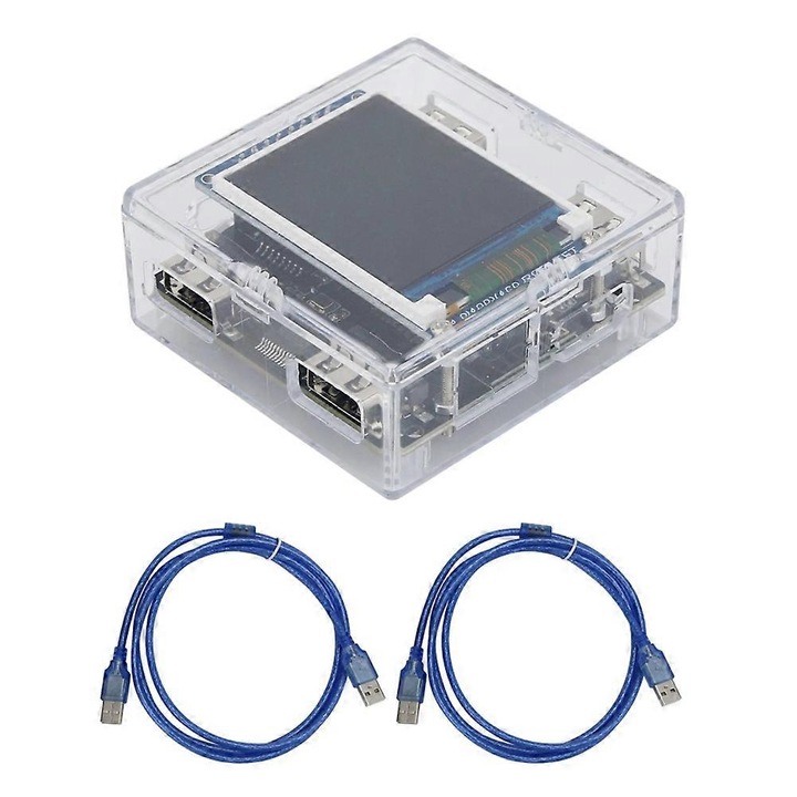 Két USB-s billentyűzet és egér vezérlő, átlátszó, 2 kábel, 1x LCD, műanyag