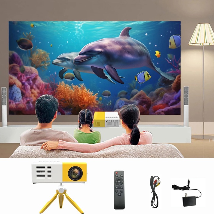 Videoproiector portabil YANYXR J9D, LED, galben, 12.7x7.9x4.6cm