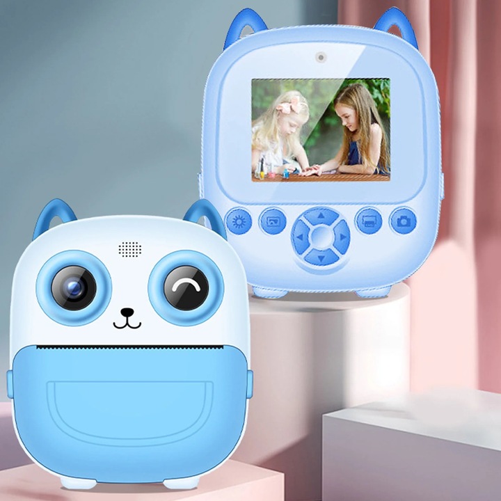 Детски фотоапарат YANYXR mini, фотопечат, син, 9.5x8.6x4.2см