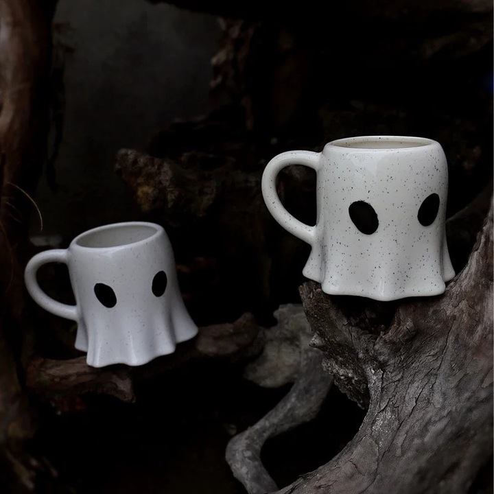 YANYXR fehér szellem kerámia bögre 350ml Halloween