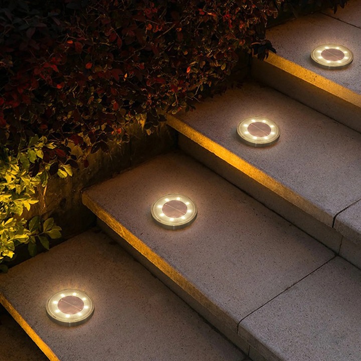 Външни соларни лампи YANYXR, 8 LED, водоустойчиви, 10x8.6cm, комплект 2 броя