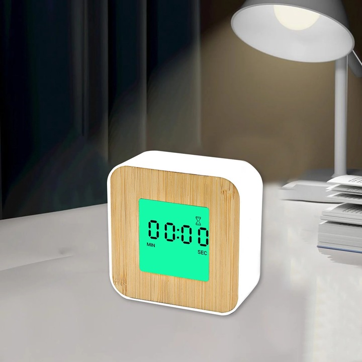 Ceas electronic YANYXR multifunctional alb 7x7x3.5cm cu afisaj temperatura si umiditate